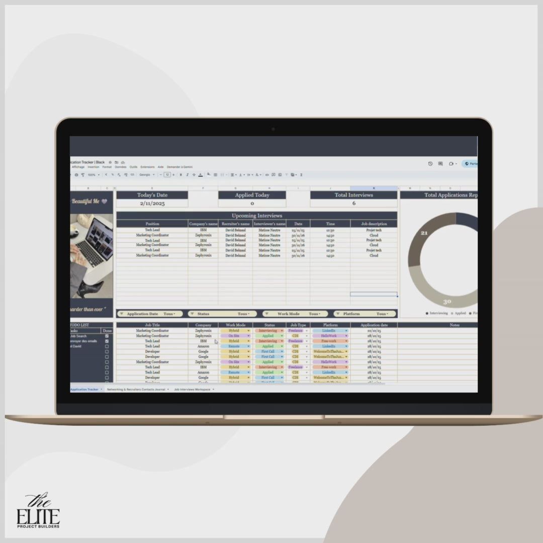 Google Sheets Job Application Tracker | Black