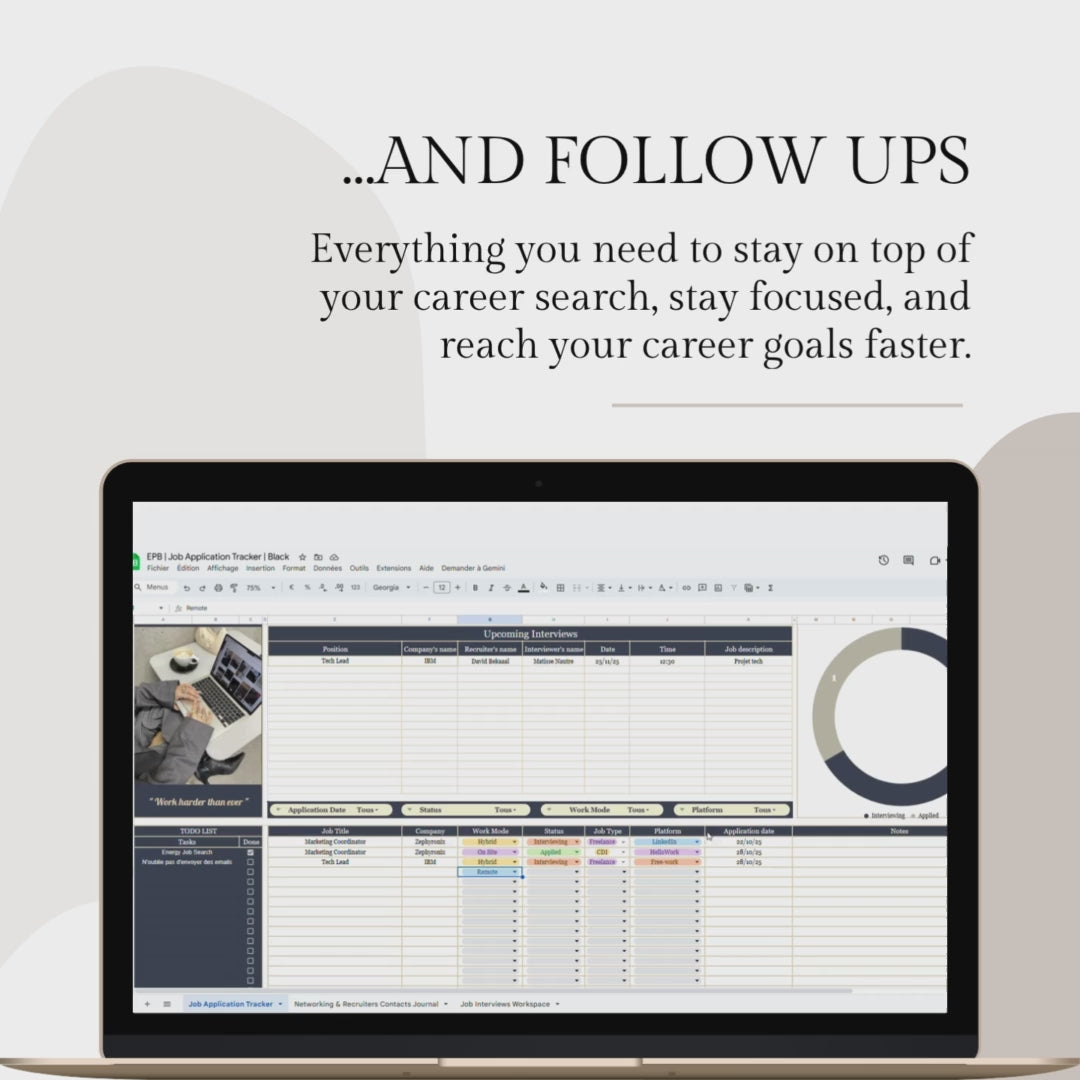 Google Sheets Job Application Tracker | Black